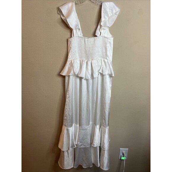 Show Me Your Mumu Reese Ruffle Midi Dress White Chiffon Size Large - Picture 3 of 10
